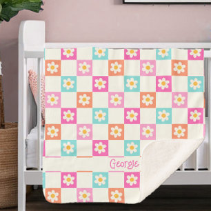 Couverture Sherpa Cute Daisy Chequerboard Simple Coloré
