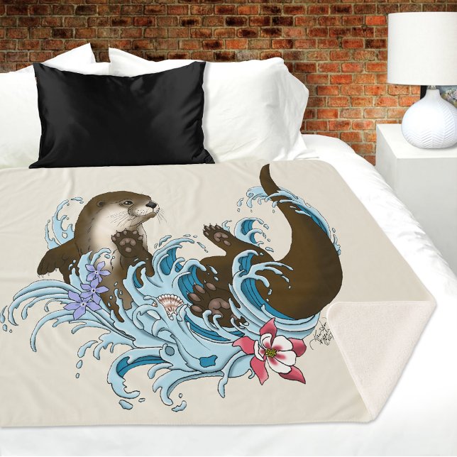 Couverture Sherpa Cute d'eau de la rivière Otter (Créateur téléchargé)