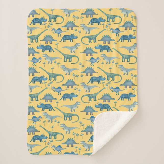 Couverture Sherpa Cute Dinosaure préhistorique Motif Jaune (Devant)
