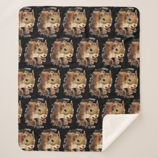 Couverture Sherpa Cute écureuil Curieux Amusant Animal Aquarelle Art (Devant)