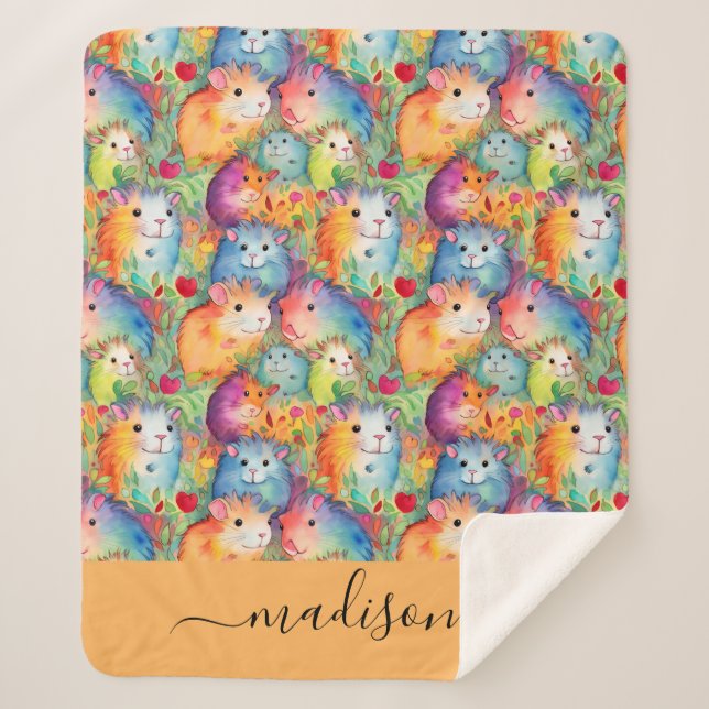 Couverture Sherpa Cute guinea pigs pattern script name (Devant)