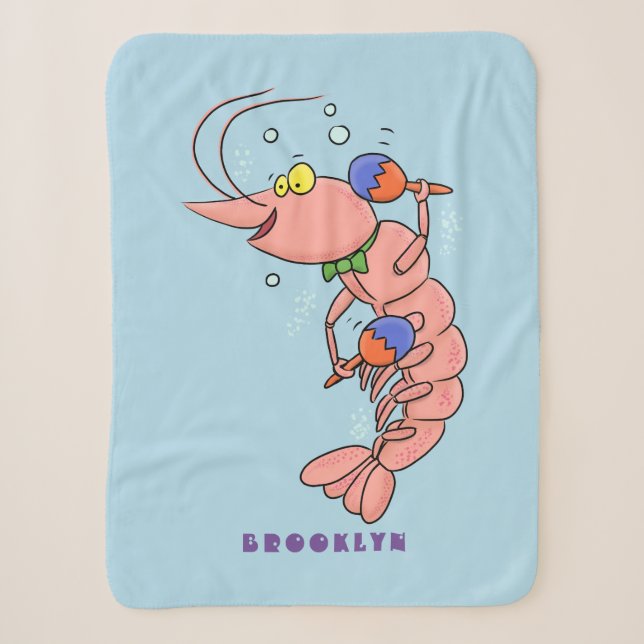 Couverture Sherpa Cute happy shrimp, dessin animé de crevettes (Devant)