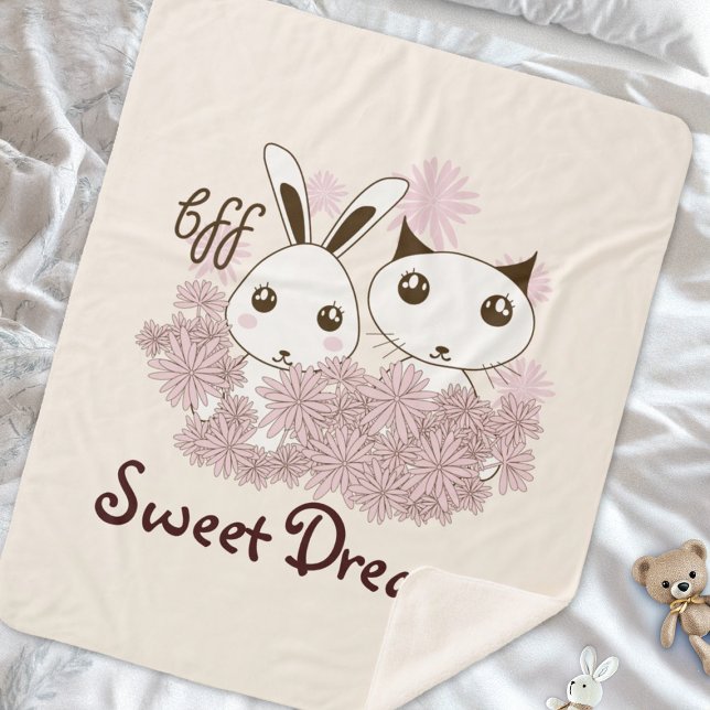 Couverture Sherpa Cute Kitten et Bunny Meilleurs amis Enfants Filles (Créateur téléchargé)