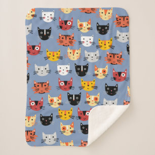 Couverture Sherpa Cute Kitty Chat Bleu