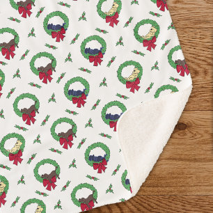 Couverture Sherpa Cute Lab Puppy Holiday Wreaths Motif
