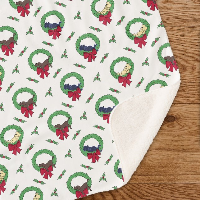 Couverture Sherpa Cute Lab Puppy Holiday Wreaths Motif (Créateur téléchargé)