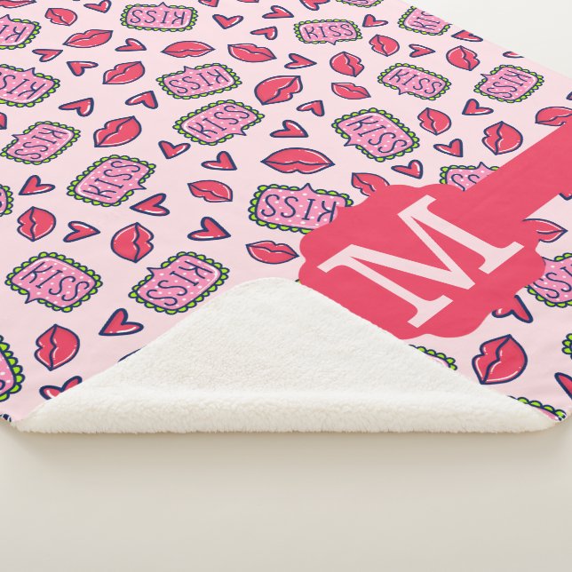 Couverture Sherpa Cute Lips Kisses & Heart Doodles Motif Monogramme (3/4)