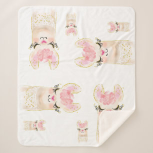 Couverture Sherpa Cute Llama Aquarelle Sherpa Blanche