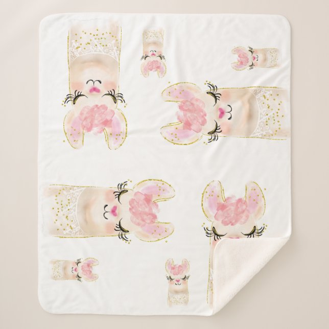 Couverture Sherpa Cute Llama Aquarelle Sherpa Blanche (Devant)