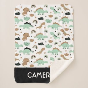 Couverture Sherpa Cute Mint Green Dinosaur Motif