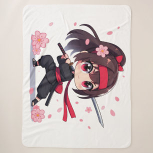 Couverture Sherpa Cute ninja guerrière fille en fleur
