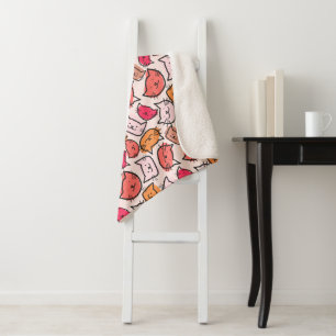 Couverture Sherpa Cute Pastel, Hot rose & Orange Hand Drake Chat Fac
