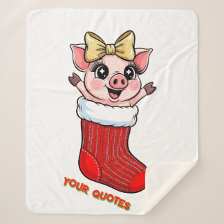 Couverture Sherpa Cute Pig in Christmas Stocking