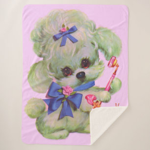 Couverture Sherpa cute poodle with pink telephone