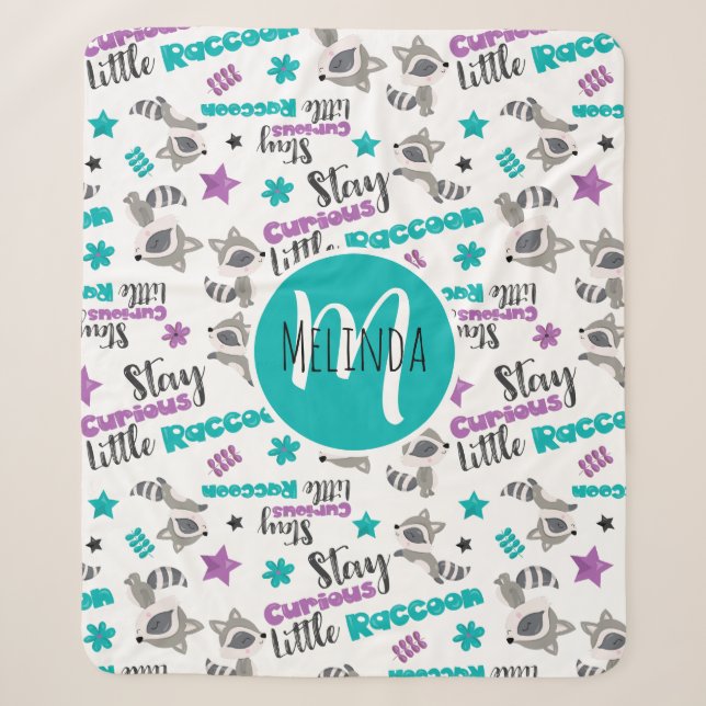 Couverture Sherpa Cute Raccoon Motif (Devant)