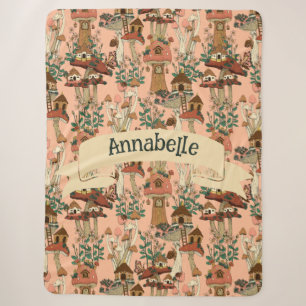 Couverture Sherpa Cute rose Cottagecore Floral Mushroom House Imprim