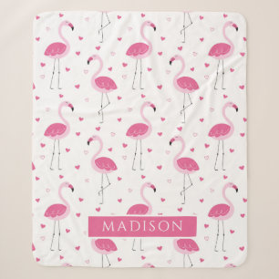 Couverture Sherpa Cute rose fille Flamant rose amour coeur personnal