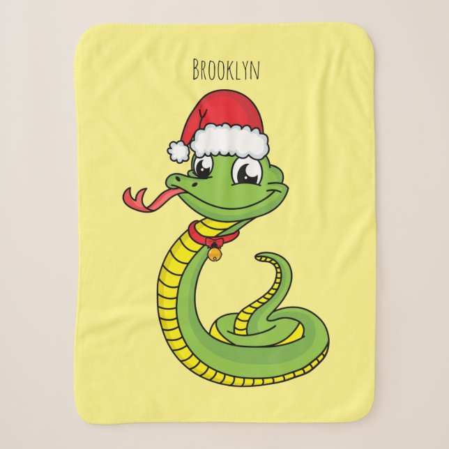 Couverture Sherpa Cute serpent vert avec chapeau santa dessin animé (Devant)