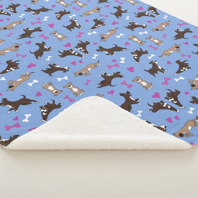 Couverture Sherpa Cute Staffy Lab Chien Blanc Bones Rose Coeurs Bleu (3/4)