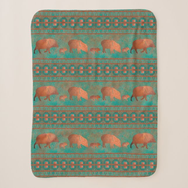 Couverture Sherpa Cute sud-ouest Javelina Famille Cuivre Turquoise P (Devant)