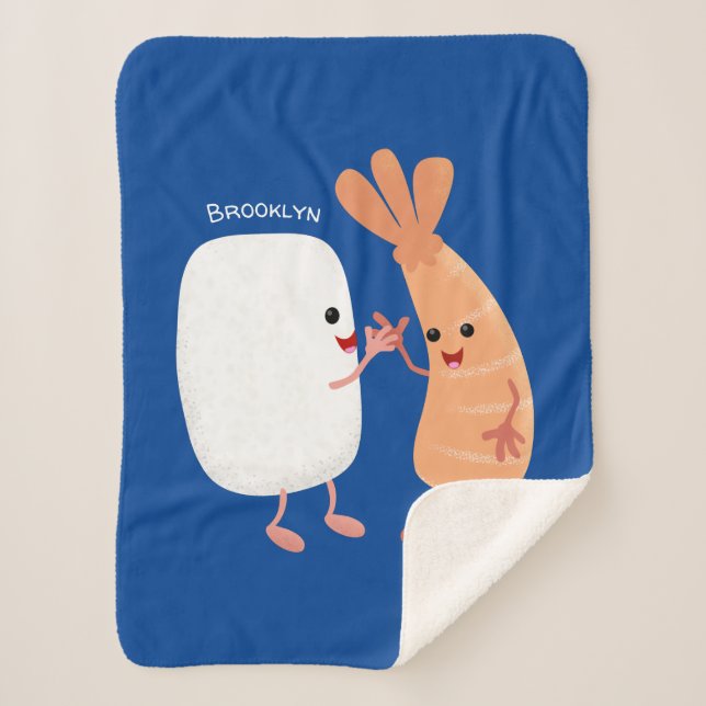 Couverture Sherpa Cute sushi riz crevettes amis dessin animé (Devant)