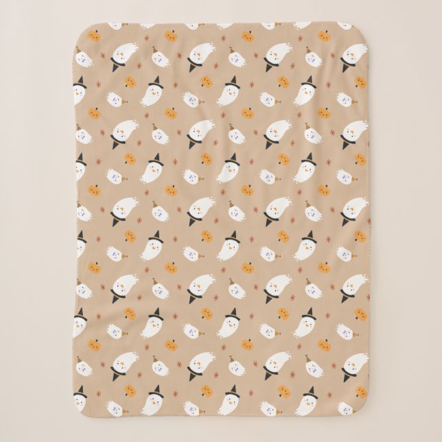 Couverture Sherpa Cute Tan Ghost et Citrouille Sherpa Blanket (Devant)