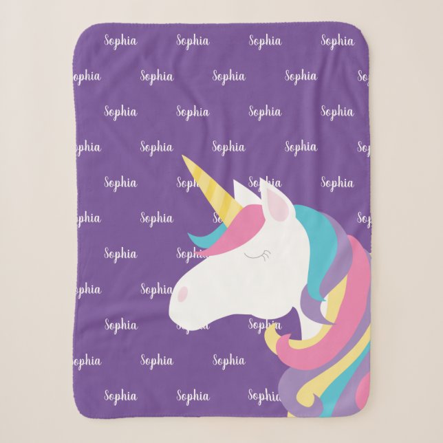 Couverture Sherpa Cute Unicorn Personnalisée Purple Girl (Devant)