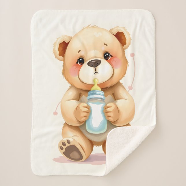 Couverture Sherpa Cute Watercolor Baby Teddy Bear Illustration  (Devant)