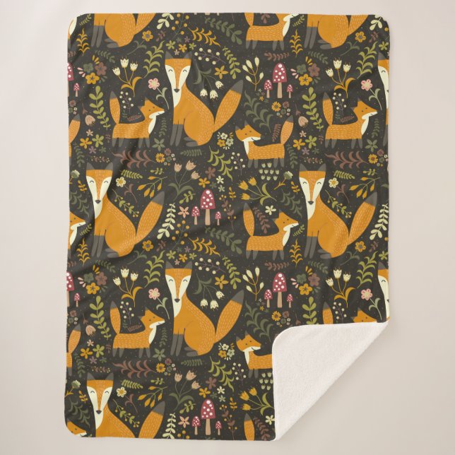 Couverture Sherpa Cute Woodland Fox Motif chambre ou crèche (Devant)