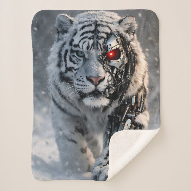 Couverture Sherpa Cyborg white tiger Sherpa blanket cybernetic wildl (Devant)
