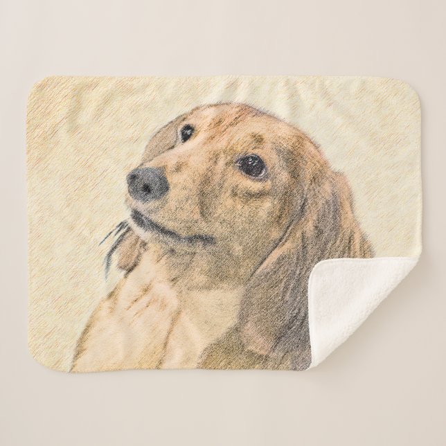 Couverture Sherpa Dachshund (Longhaerien) Peinture - Art Chien origi (Devant (Horizontal))