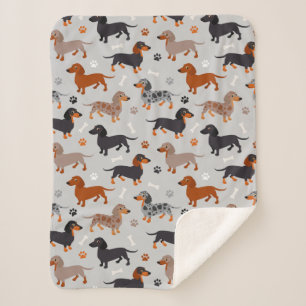 Couverture Sherpa Dachshund Paws et Bones Gris Motif