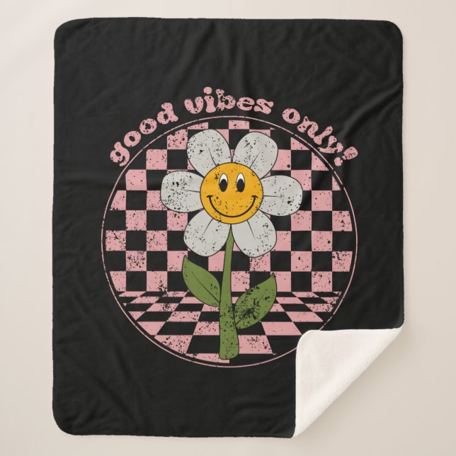 Couverture Sherpa Daisy rétro des années 70 | Good Vibes uniquement (Devant)