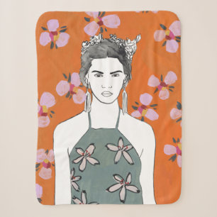 Couverture Sherpa Dame aux fleurs roses - Orange
