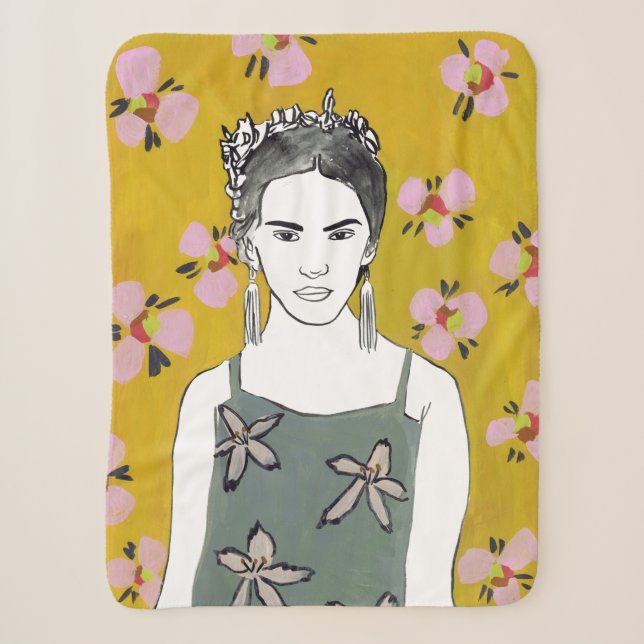 Couverture Sherpa Dame en fleurs roses - Jaune (Devant)
