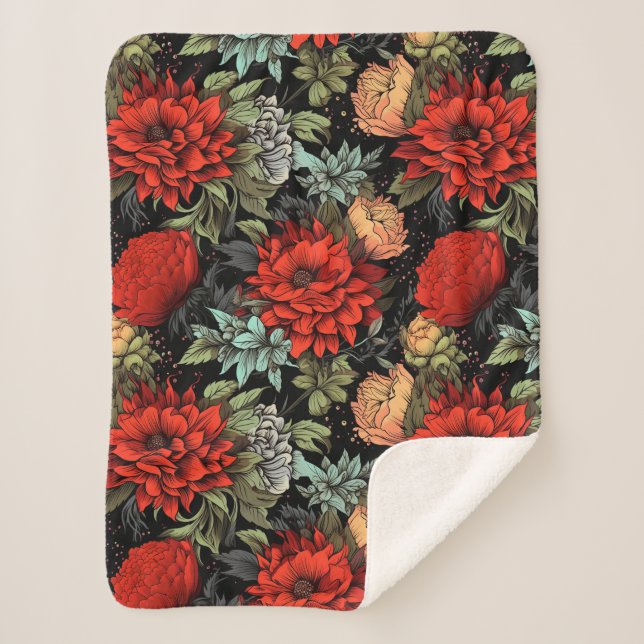 Couverture Sherpa Dark Academia Maximalist Red Dahlia Sherpa Blanket (Devant)