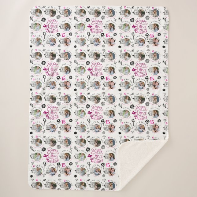 Couverture Sherpa Daughter Birthday Photo Collage Typography  (Devant)