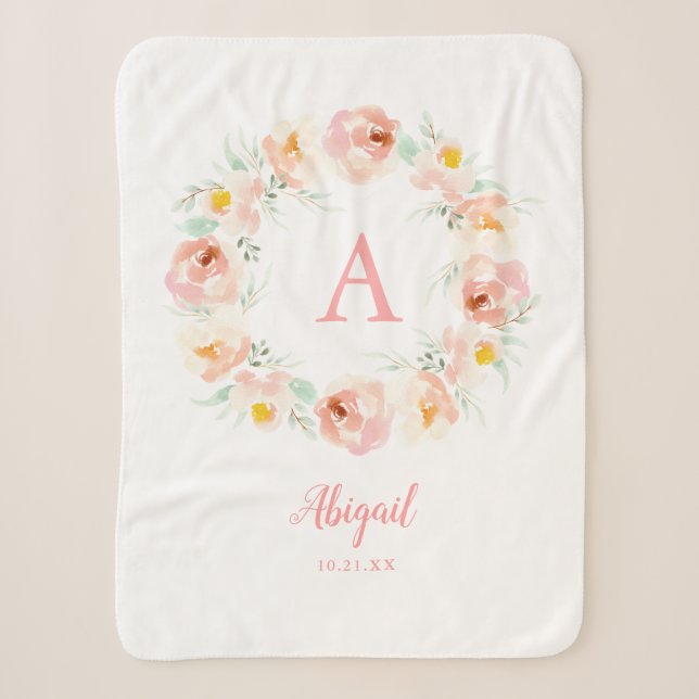 Couverture Sherpa de couronnes florales roses pers (Devant)