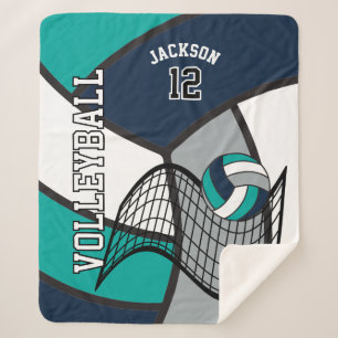 Couverture Sherpa 🏐 de volley-ball en bleu, Turquoise, gris et blan