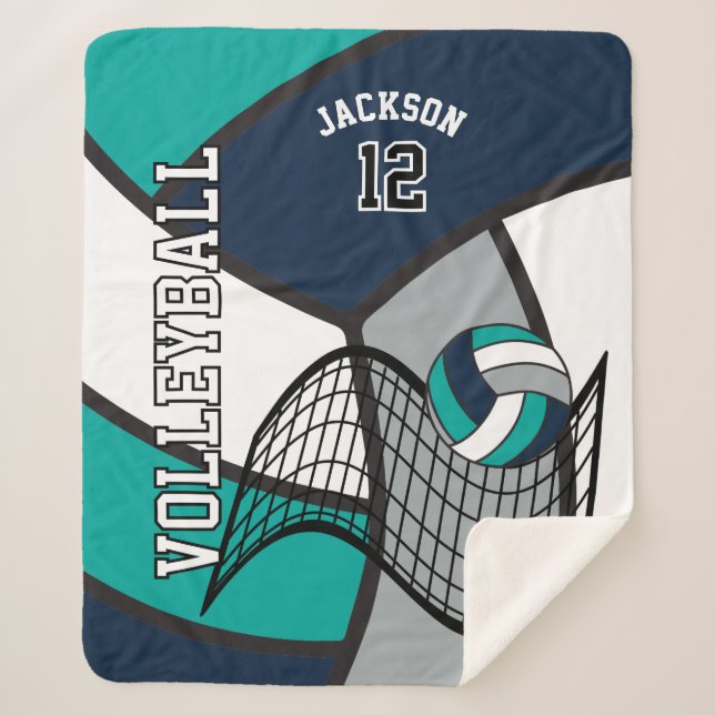 Couverture Sherpa 🏐 de volley-ball en bleu, Turquoise, gris et blan (Devant)