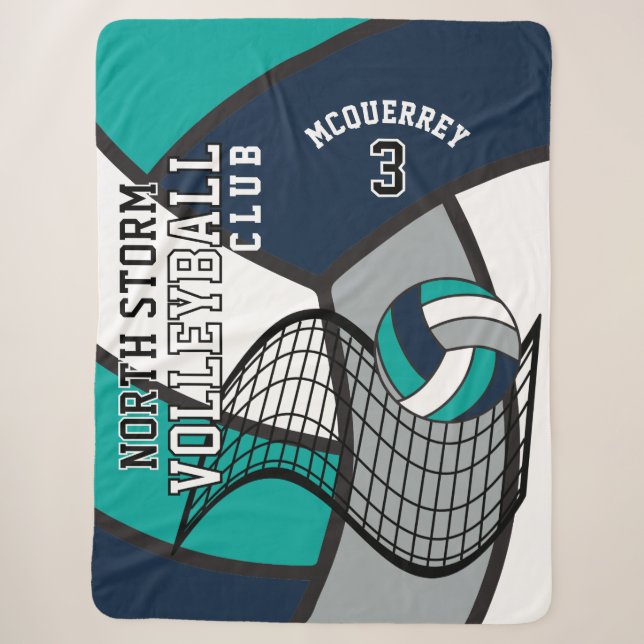 Couverture Sherpa 🏐 de volley-ball en bleu, Turquoise, gris et blan (Devant)