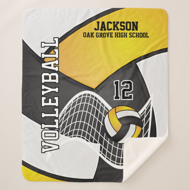 Couverture Sherpa 🏐 de volley-ball en noir, jaune or et blanc (Devant)