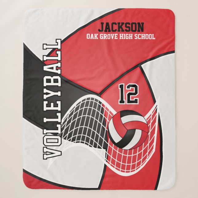 Couverture Sherpa 🏐 de volley-ball en noir, rouge et blanc (Devant)