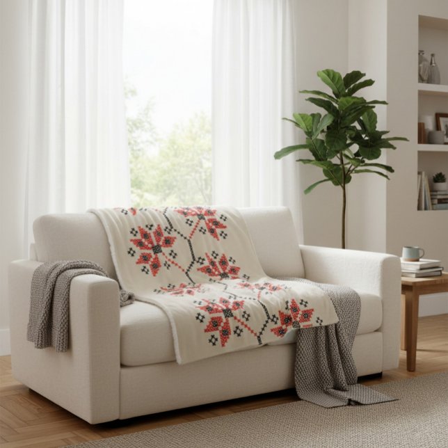 Couverture Sherpa Décor De Maison D'Inspiration Folk (Créateur téléchargé)