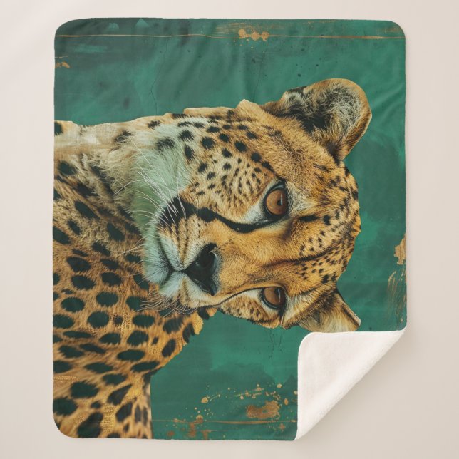 Couverture Sherpa Décor Maximaliste Emerald Green Cheetah (Devant)