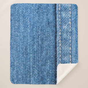 Couverture Sherpa Dénim Bleu : Jeans Classique Texture.