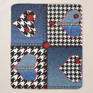 Couverture Sherpa Denim Patchwork : Motif en tissu transparent
