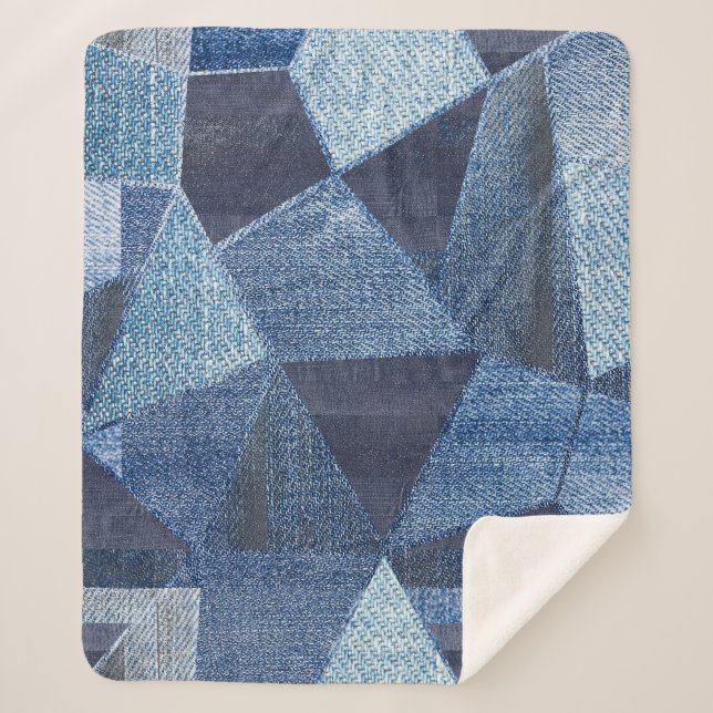 Couverture Sherpa Denim Urban : Patchwork à rayures détendues. (Devant)