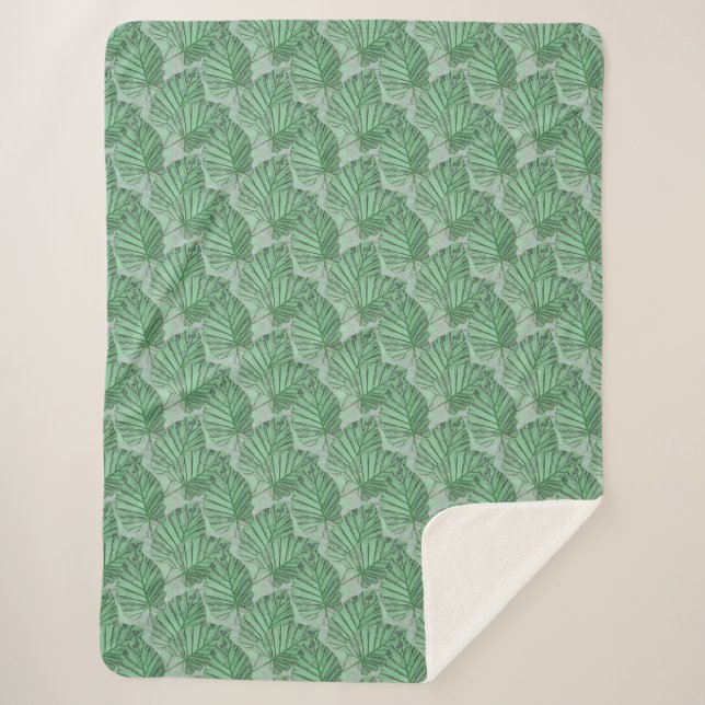 Couverture Sherpa Des feuilles verts sur une pierre grise. (Devant)