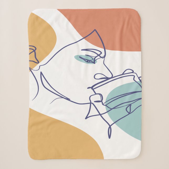 Couverture Sherpa dessin d'art affiche d'une femme buvant du café (Devant)